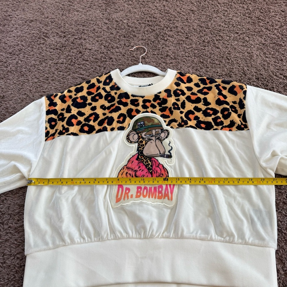 Death Row Records Cropped Leopard Velour Crewneck Sweatshirt Dr Bombay M NEW - Picture 11 of 12